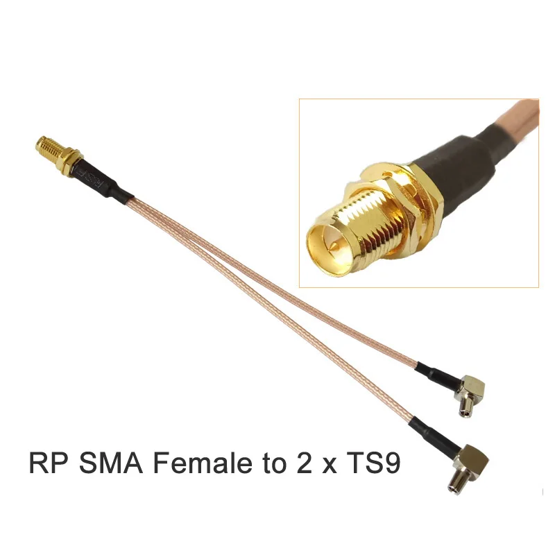 1 шт. Антенна удлинитель RP-SMA Женский до 2 X TS9 разъем сплиттер Y Тип кабель косичка для HUAWEI/zte 3g/4G модем антенна