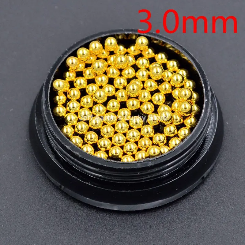 gold 3mm 0,4 мм до 3,0 мм 1 горшок Золото Серебро Микро 3D металлические украшения для дизайна ногтей икра бусины аксессуары для маникюра diy принадлежности инструмент - Цвет: gold 3mm