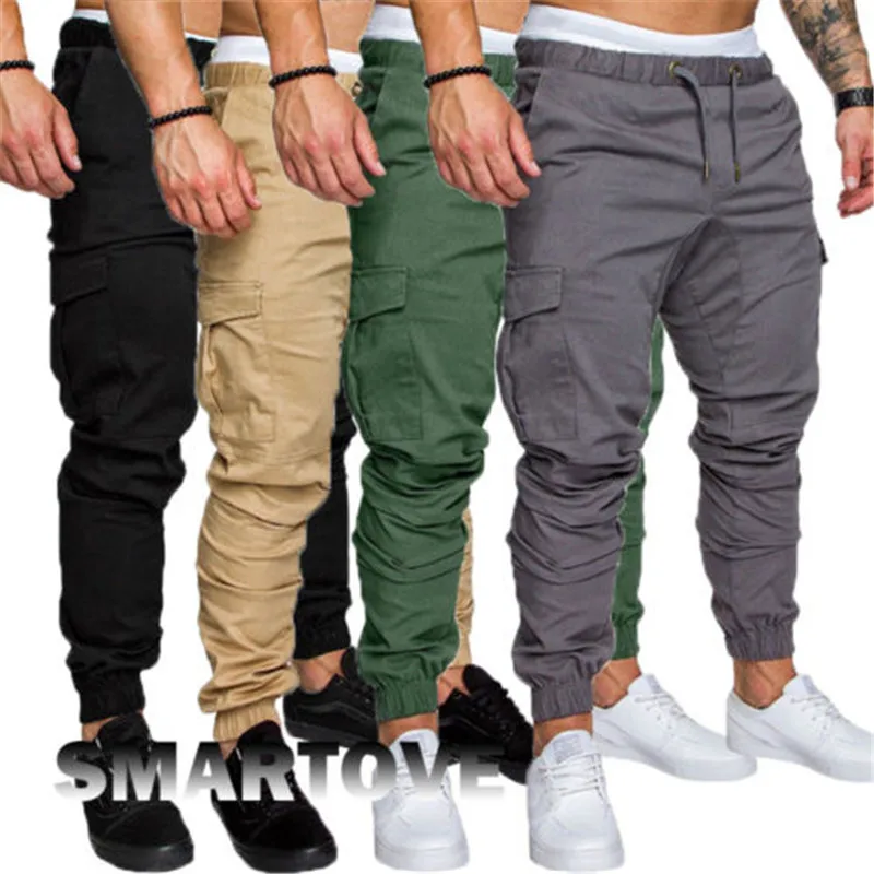 New2018 Для мужчин эластичная талия грузовой боевой работы брюки Slim Fit Повседневное