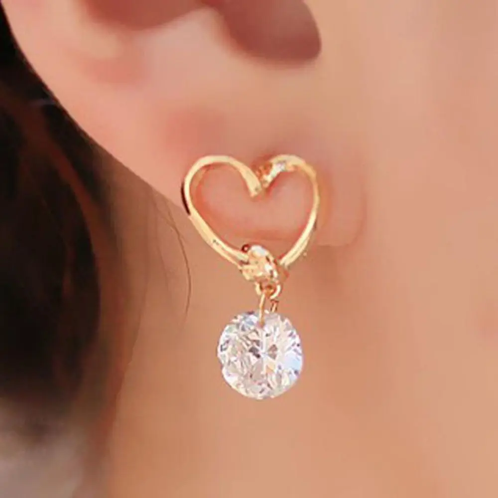 

Simple New Design Women's Cute Love Heart Crystal Zircon Dangle Ear Pins Ear drop Earrings Dangles for Women Wedding Party Gift