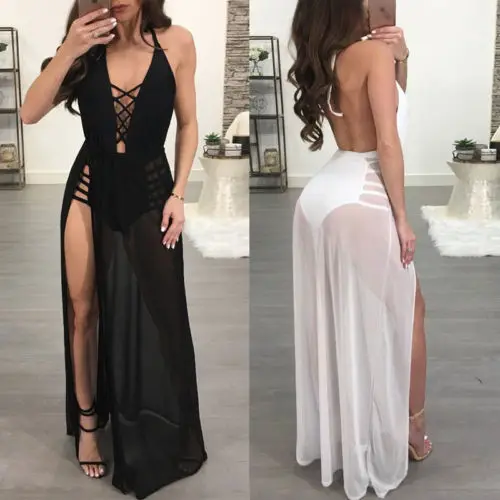 Женский сетчатый комбинезон с v-образным вырезом на шнуровке открытой спиной