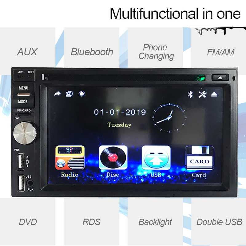 MP3 HD 6,5-inch видео Предупреждение Функция 1080P формат видео Bluetooth большой Экран FM, 7 цветов, Подсветка двухшпиндельный