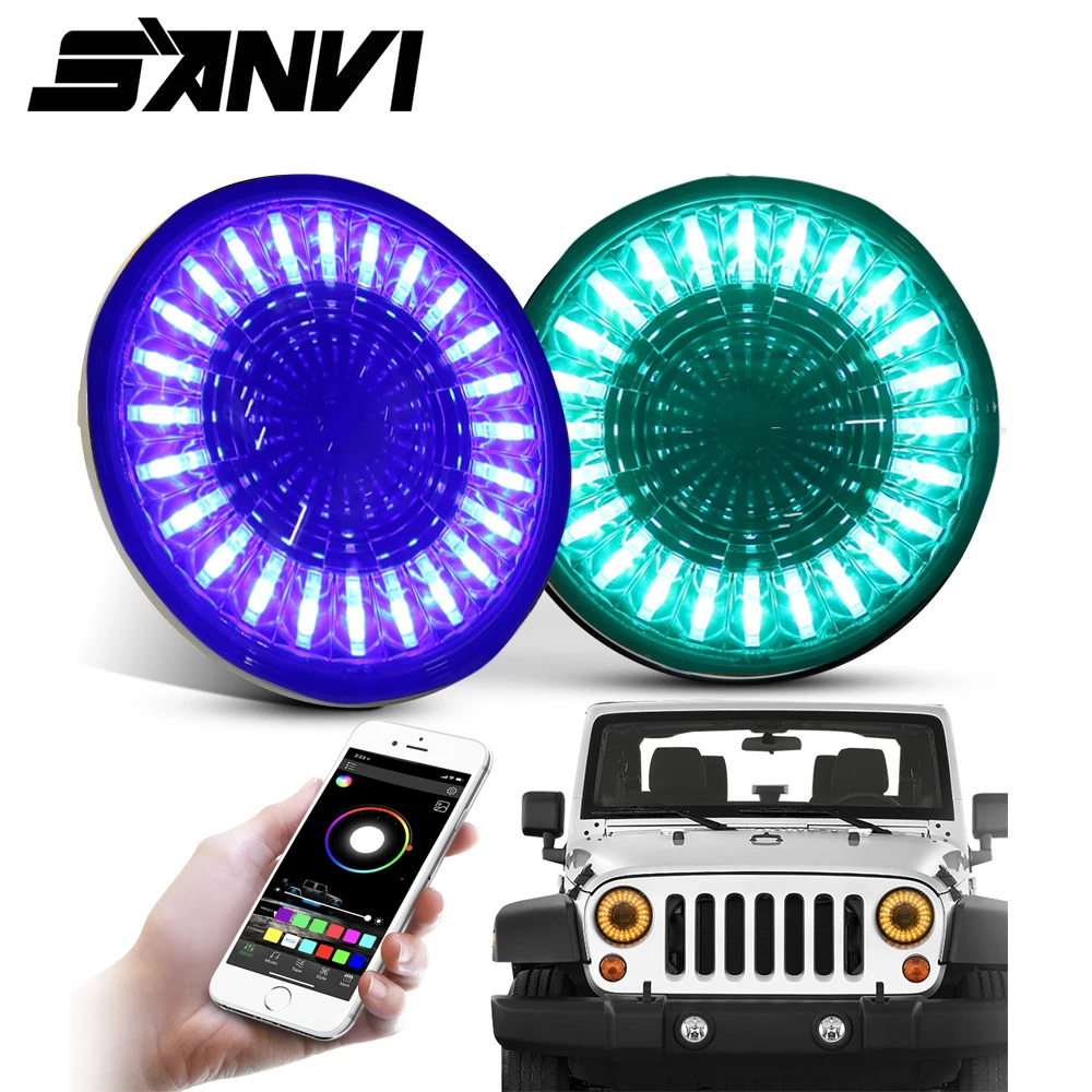 Sanvi 7 дюймов Wrangler задний фонарь с 40W 6000k Bi светодиодный объектив цветной Ангельские