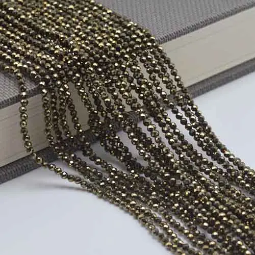 Pyrite Натуральный Полудрагоценный камень маленькие граненые круглые бусины 2~ 2,5 мм шпинель, турмалин, рубин, сапфир, гранат, коричневый Рутиловый Кварц - Цвет: Pyrite