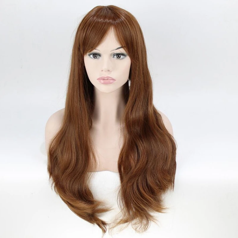 JOY&ampBEAUTY Brown Synthetic Hair Women Long Wavy Wig Thin Bang High Temperature Fiber 60cm Free Shipping | Шиньоны и парики