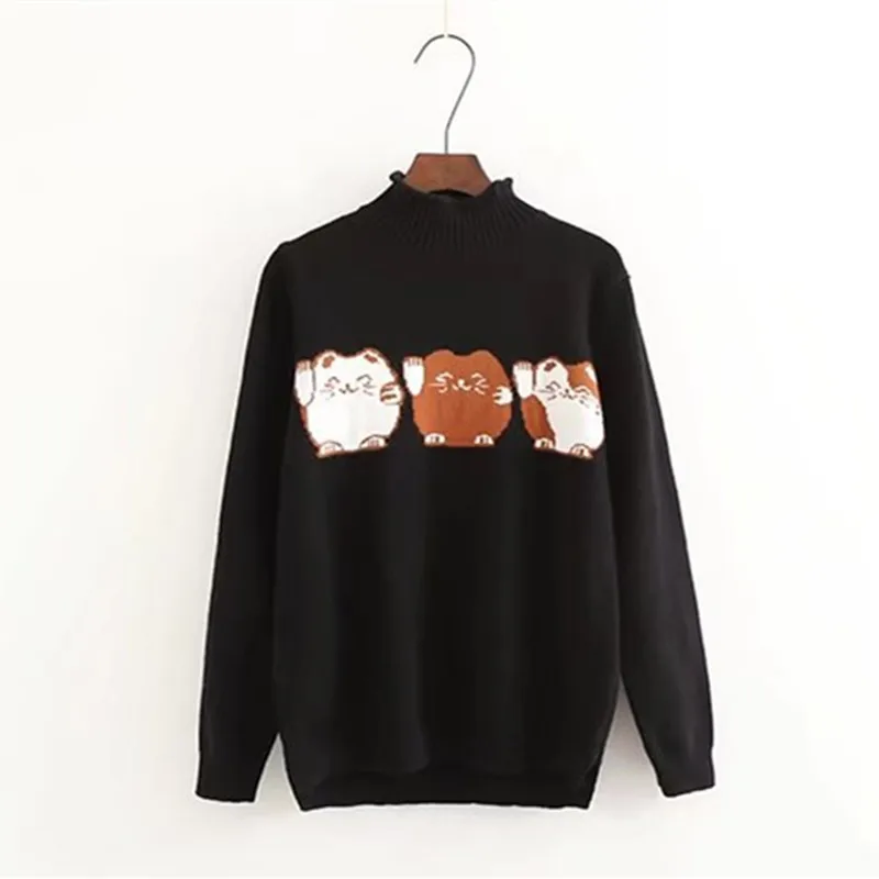 Женский свитер 2018 Kawaii Lucky Cat жаккардовый женский кардиган с длинным рукавом и