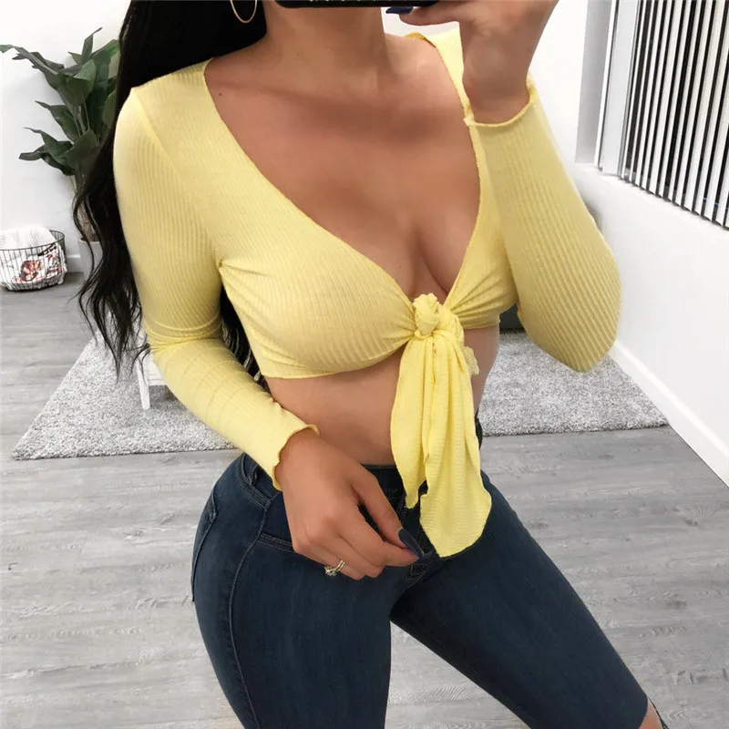 Сексуальная футболка с глубоким v образным вырезом для женщин женский галстук