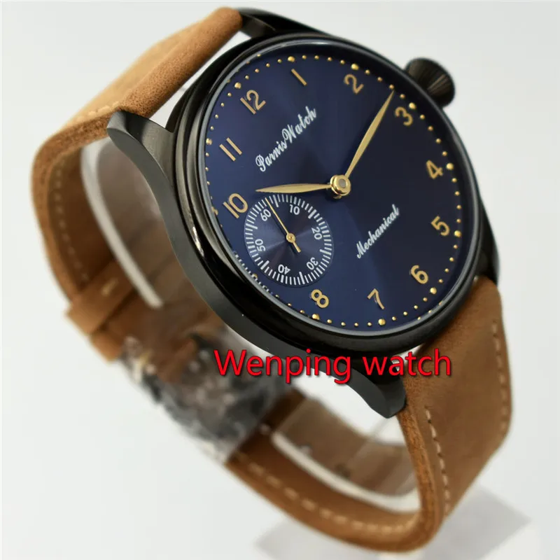 Мужские часы Parnis 44 мм с большим синим циферблатом механические 6497 морским чайком