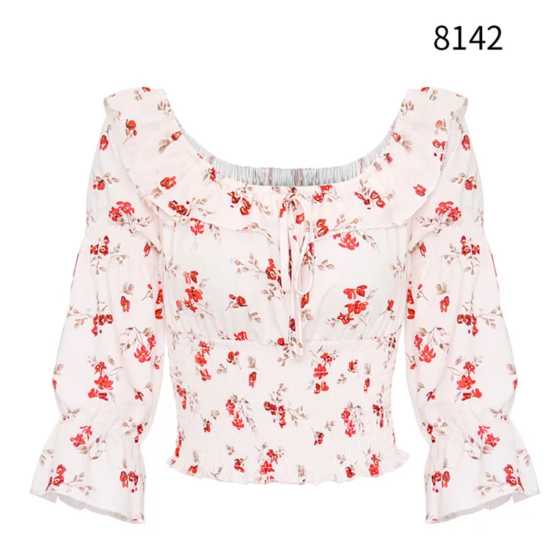 Женская шифоновая блузка с рукавом-бабочкой открытыми плечами и оборками |