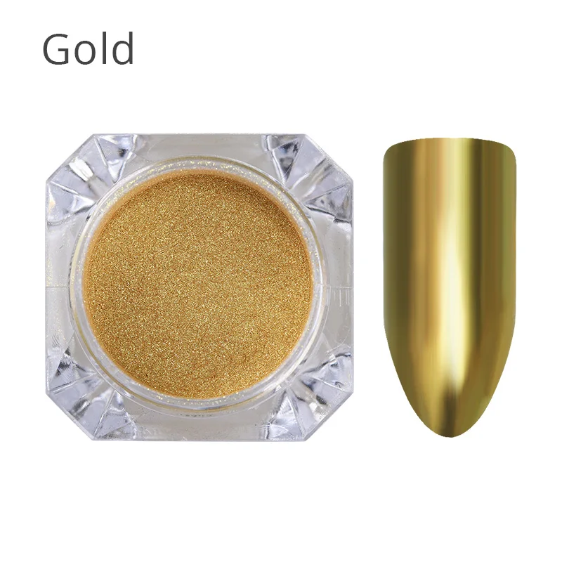 Gold Зеркальный пигмент для ногтей порошок ногтей блестит металлический цвет УФ-гель для дизайна ногтей Полировка розовое золото серебро украшение - Цвет: Gold
