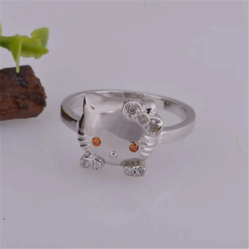 AAA Cubic Zirconia Rings for Women Cute Hello Kitt Woman Fashion Jewelry Party Accessories Gifts Girls Anillos Female | Украшения и
