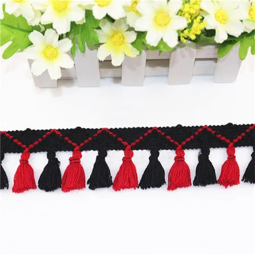 4 Red black 47 мм Радуга с бахромой кружевом кисточкой хлопок тканевая Лента отделка бахрома с помпонами пом бахрома на ленте для ручная работа по шитью материал 1 ярд - Цвет: 4 Red black