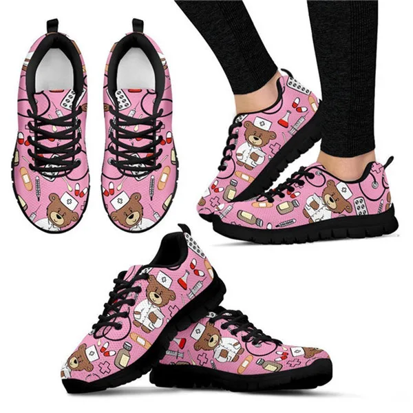 XR02BAQ Twoheartsgirl/Модные женские кроссовки; обувь на плоской подошве с милым рисунком медсестры; повседневная женская обувь из сетчатого материала на шнуровке; Zapatos plus - Цвет: XR02BAQ