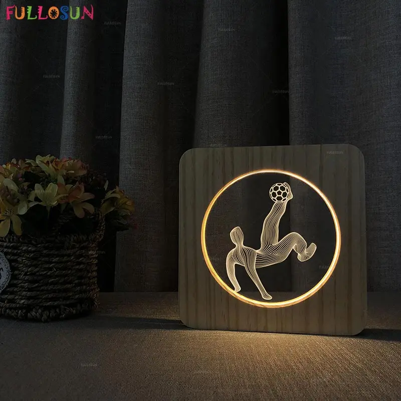 FULLOSUN 3D светодиодный светильник теплый белый светодиодный сенсорный светильник баскетбольная футбольная модель деревянная настольная лампа для детей прикроватный Декор ночной Светильник