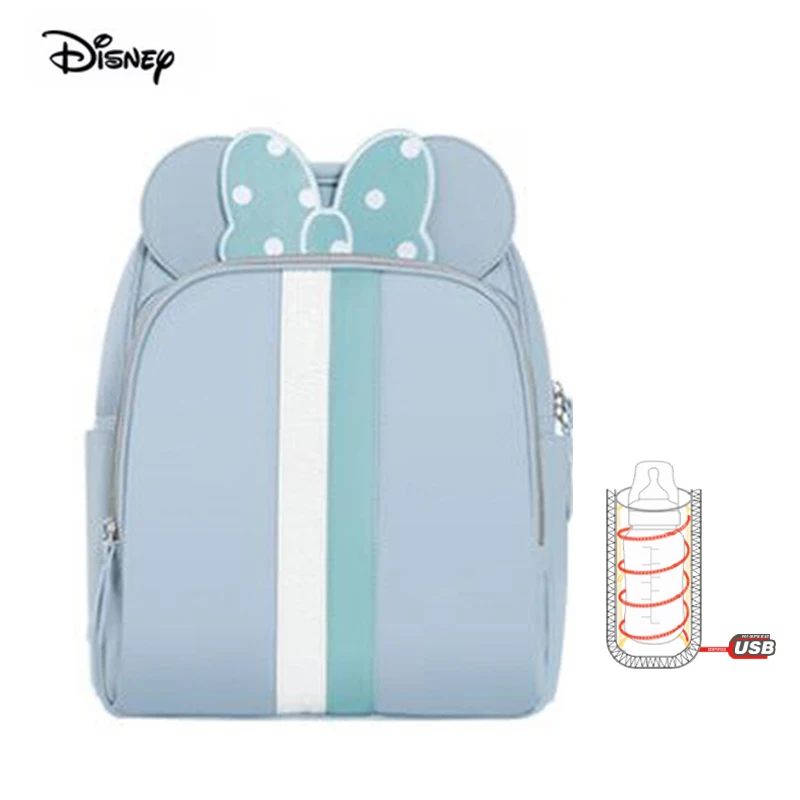 Disney брендовая сумка для подгузников с usb-подогревом, сумка для бутылочек, рюкзак для беременных детей, водонепроницаемая сумка для подгузников с Микки Маусом - Цвет: Синий