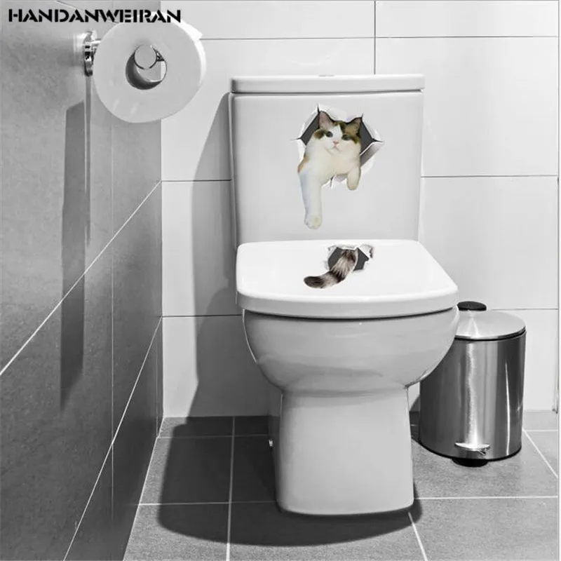 

1PCS Cute Cats PVC Wall Sticker Bathroom Cartoon Animal 3D Ornaments On The Toilet Seat Refrigerator Door Decor 20*30cm