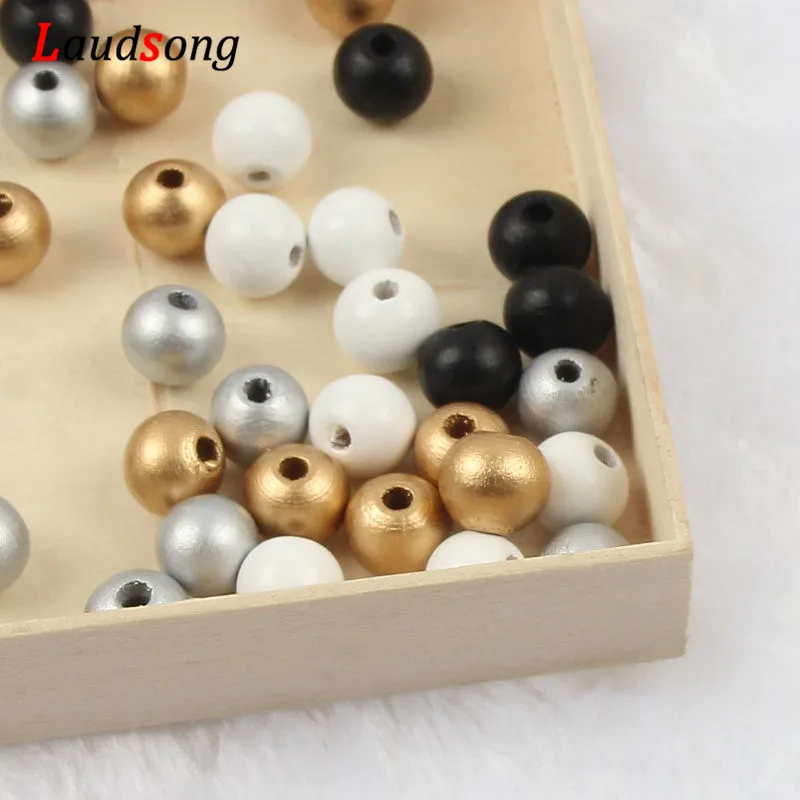 DIY 50-500pcs 6 8 10 12mm Gold Silver Natural Wooden Beads Round Ball Loose Wood Spacer Beads For Jewelry Making Accessories