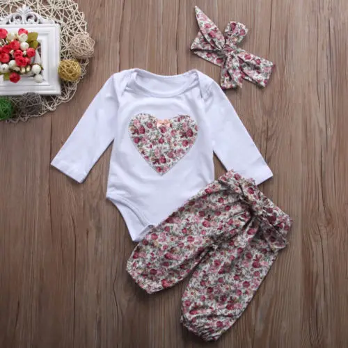 Милый комплект одежды с цветочным рисунком для маленьких девочек из 3 предметов