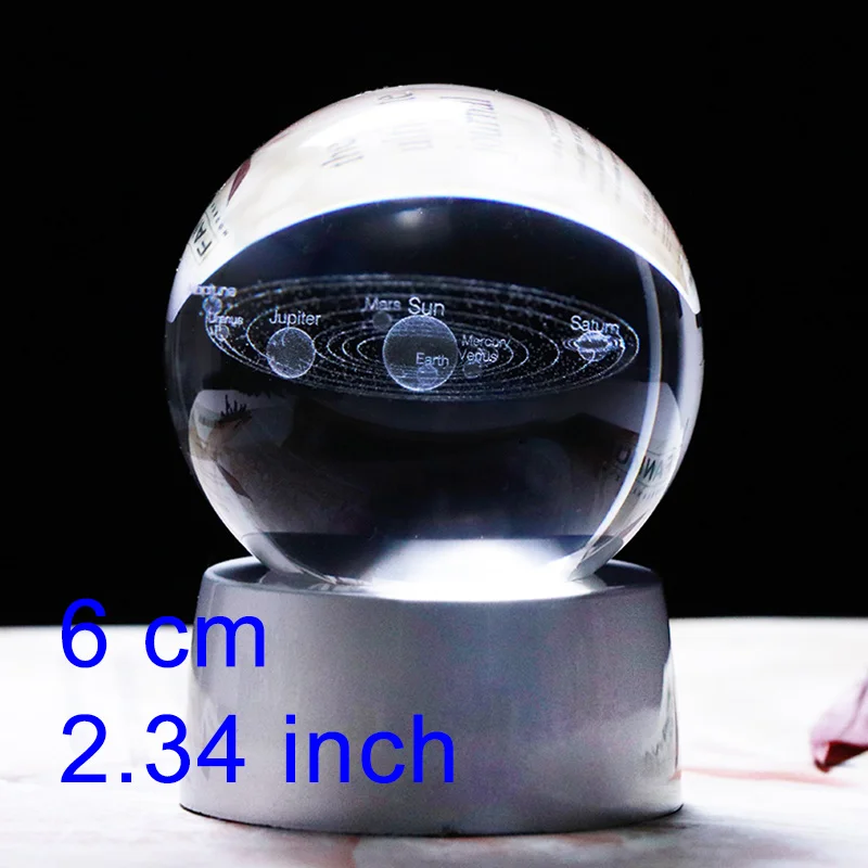 6 cm ball with base K9 кристаллическая солнечная система 3D лазерная гравировка светодиодный шар заряжаемый красочная база Прямая поставка Глобус украшение дома орнамент - Цвет: 6 cm ball with base