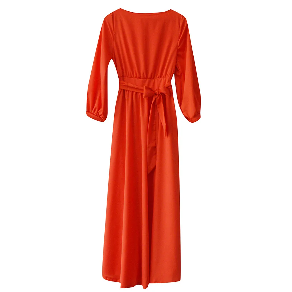 Новинка 2020 Длинные однотонные платья с рукавами осеннее платье элегантное плюс