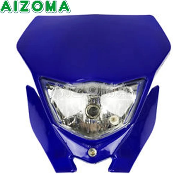 Супермото велосипед универсальный H4 35 Вт галогенные лампы фары маска для Suzuki Honda Yamaha WR 250F 450F 426 250 125 TTR YZF TW - Цвет: Blue