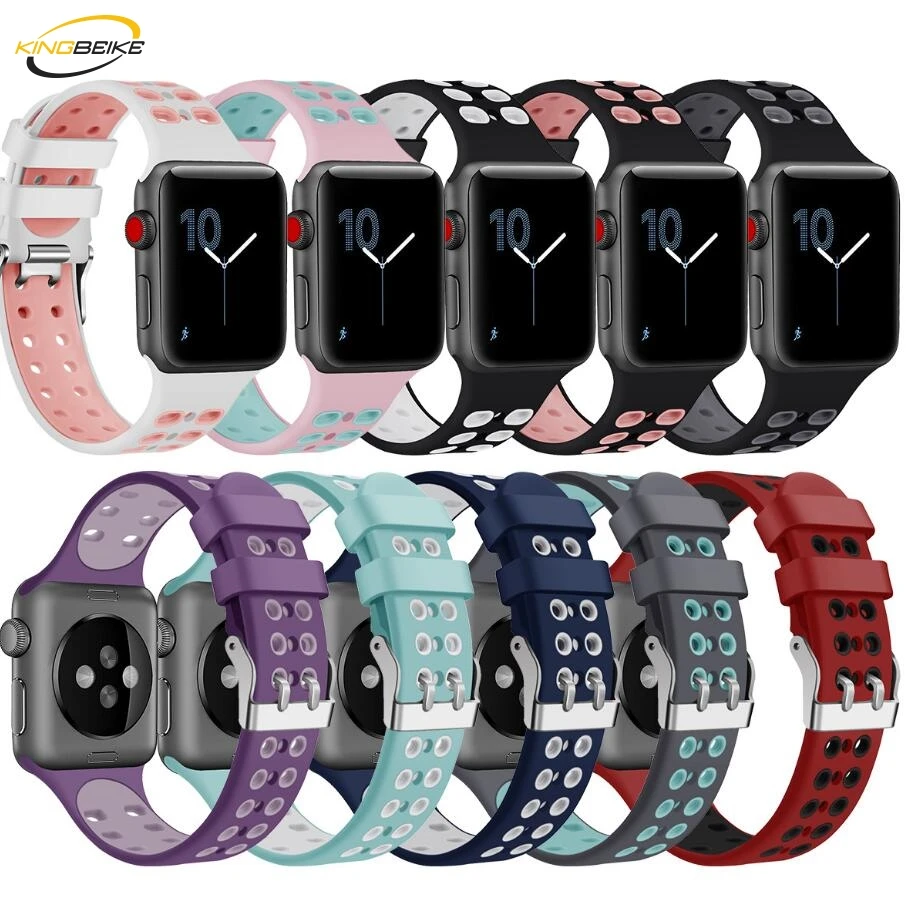 KINGBEIKE силиконовый ремешок для часов Apple Watch Series 1 2 3 4 Band iWatch 38 мм 42 40 44 сменный