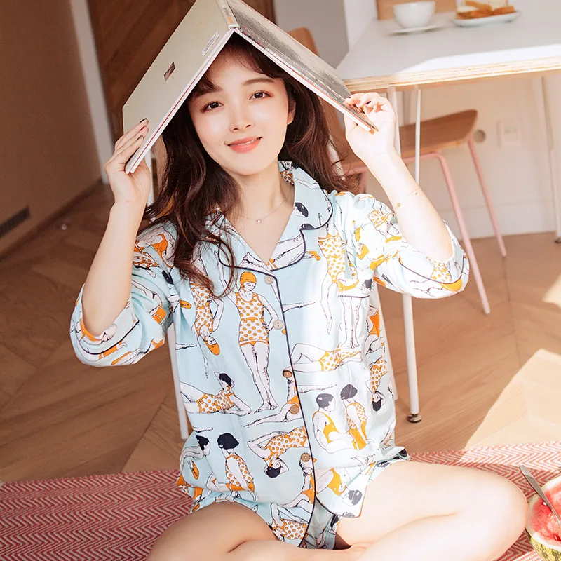 Женские пижамные комплекты удобный пижамный комплект из 100% хлопка с принтом для