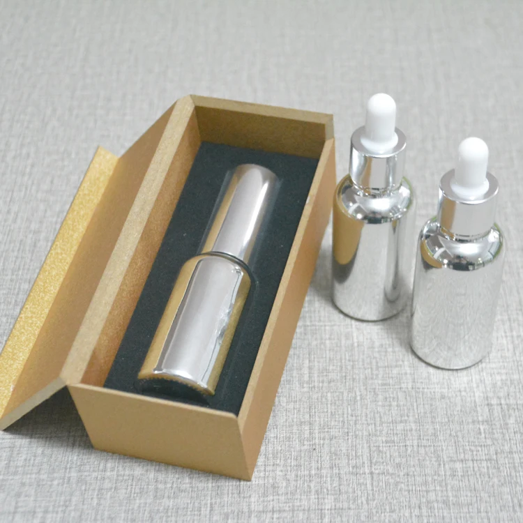 

4pcs 30ml High temperature silver plated dropper bottle With wooden box,empty glass essential oil bottle, perfume subpackage jar