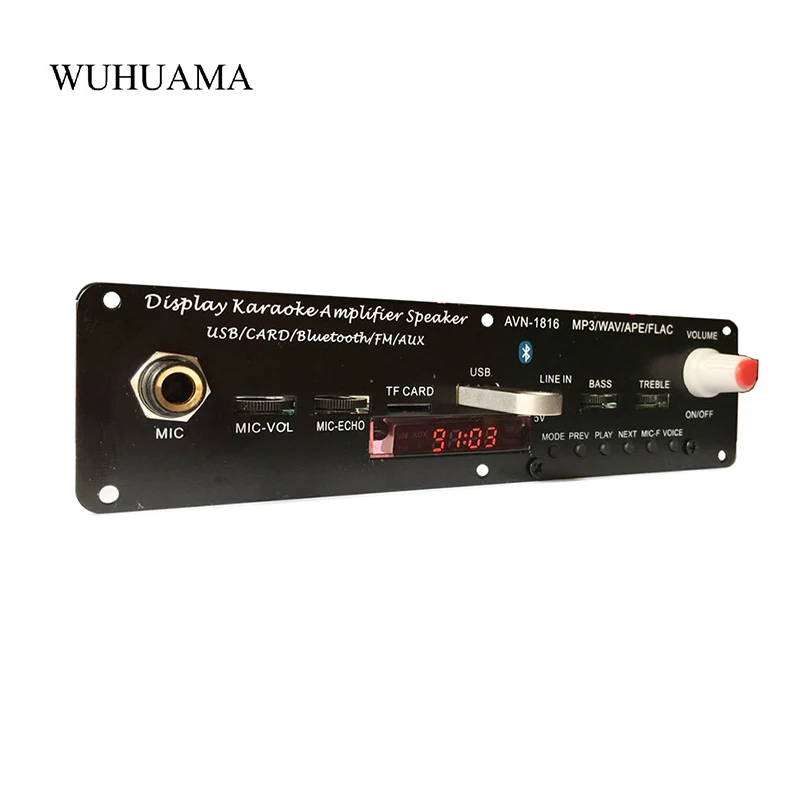 Bluetooth усилитель 3 7 В 20 Вт микрофон караоке реверберации поддержка AUX FM MP3 WAV APE FLAC USB