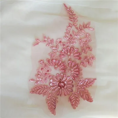 Red bean 12 цветов 3D вышитое блестящим бисером кружева аппликация ручной DIY патч кружева цветочные аксессуары для одежды золото вино красный серый черный темно-синий 1 шт - Цвет: Red bean