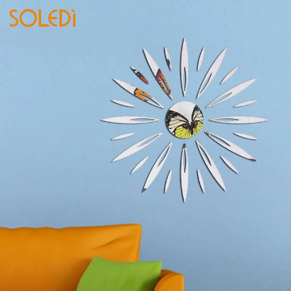 Съемные современные акриловые настенные наклейки 3D солнечные зеркальные