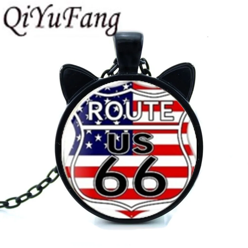 QiYuFang новые шоссе 66 США дорожные знаки ожерелья черная подвеска с двумя ювелирные