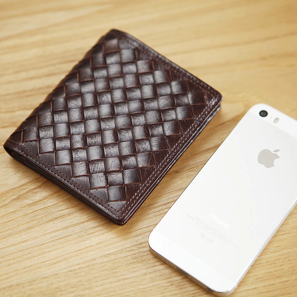 LANSPACE кошелек из натуральной кожи тканые мужские кошельки модный держатель для