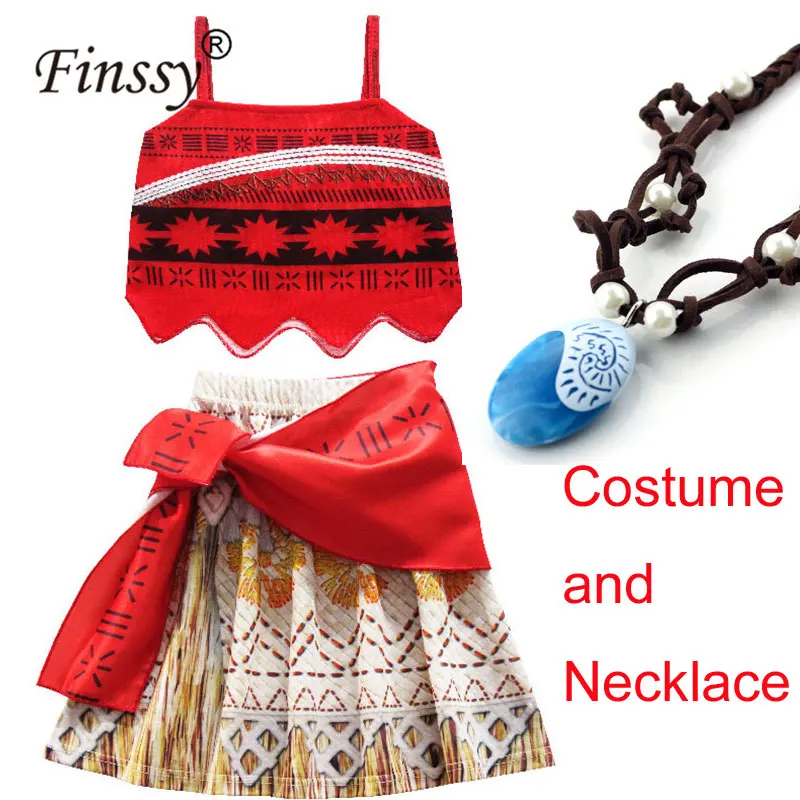 Costume and Necklace Костюм принцессы Моаны из фильма для детей; платье принцессы Моаны; карнавальный костюм; Детский костюм на Хэллоуин для девочек; праздничное платье - Цвет: Costume and Necklace