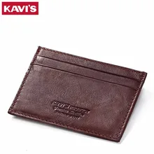 KAVIS Cow Leather Credit Card Wallet Coffee Color Men Credit ID Cards Holder Small Wallet Coin Purse Slim Thin Male Mini Walet