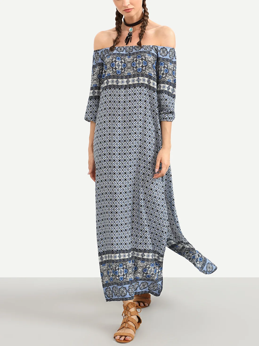 Без бретелек с открытыми плечами туника бохо платье Для женщин Туника Сарафан