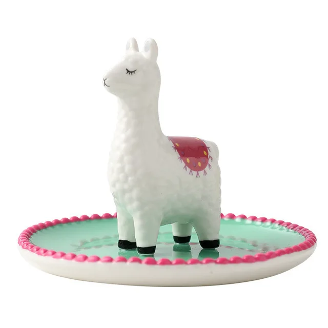 green white Alpaca Small Flamingo Unicorn Pineapple Decorative Dish Plate Porcelain Jewelry Dish Necklace Ring Tray Storage Trinket Vanity Dish - Цвет: green white Alpaca