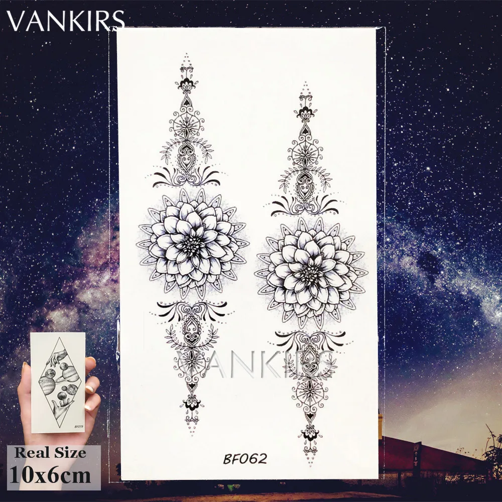 VBF062 Индийский серьги Henna Mandala временная татуировка Стикеры Для женщин тела Искусство Цветочный тату черный поддельной кружевной кулон Девушка "сделай сам", наклейка на Водонепроницаемый - Цвет: VBF062
