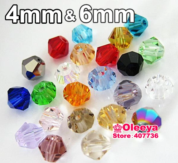 Все Цвета & смесь цветов 4 мм 6 прозрачный белый Bicone beads Стекло кристалл для нашивки