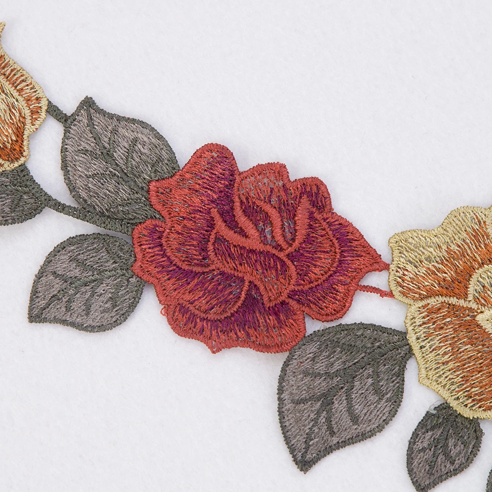 Smiry Новый 1 шт. вышивка красивый красный и золотой цветок кружева декольте ткань DIY