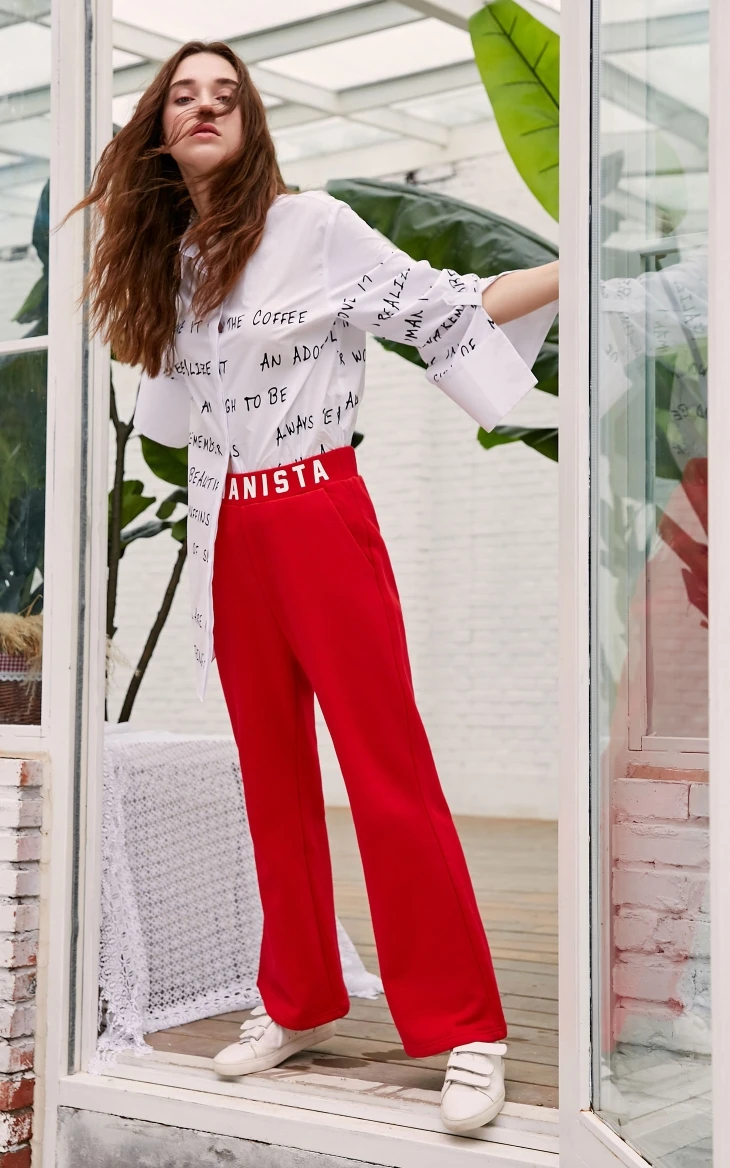 Vero Moda Весна и Лето Письмо печати утолщенные пижамные брюки | 3184R2502