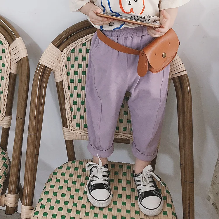 Корейский стиль; сезон весна-осень; хлопковые однотонные брюки с репкой для мальчиков и девочек; мягкие повседневные брюки для детей; От 1 до 7 лет