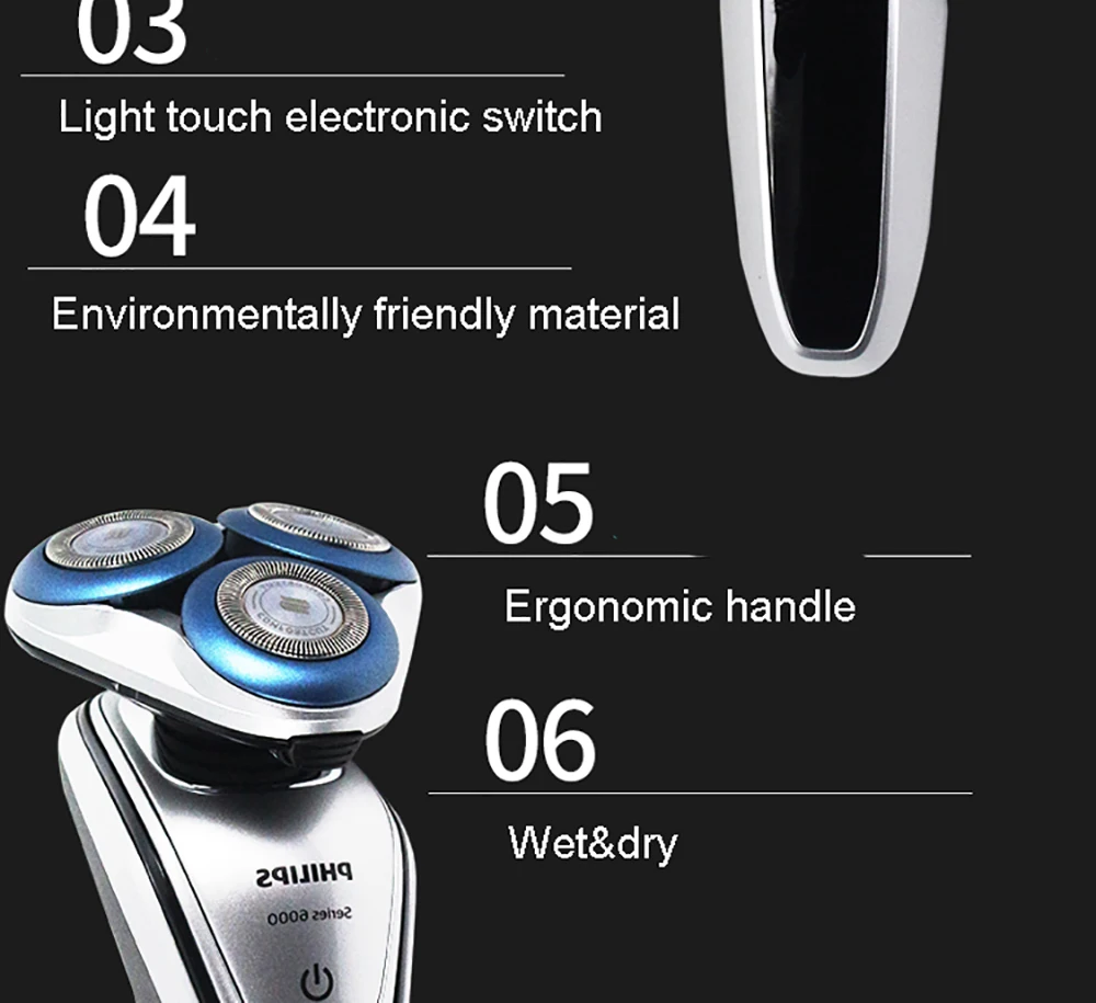Мужская Электробритва Philips S6011 IPX7 Водонепроницаемая перезаряжаемая микробусина для ухода за кожей, специально разработанная для чувствительной кожи