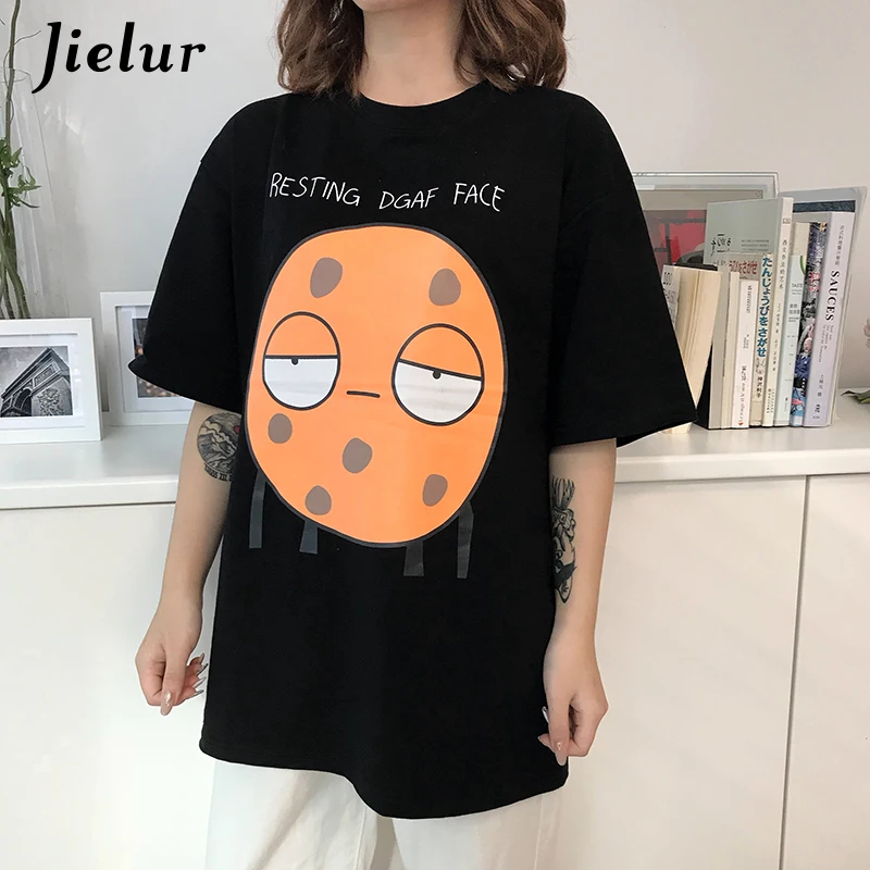 Jielur хлопковая Футболка для женщин 2019 мультфильм смешной короткий рукав Femme