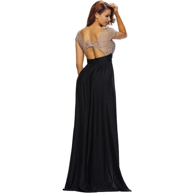 Кружева Шить Спинки Топ Элегантный Длинные Платья Партии Длина Пола Вечернее
