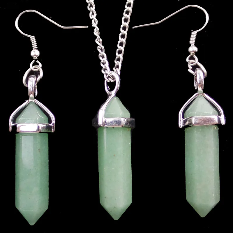 Зеленый авантюрин Шестиугольная точка Рейки кулон для исцеления чакр серьги