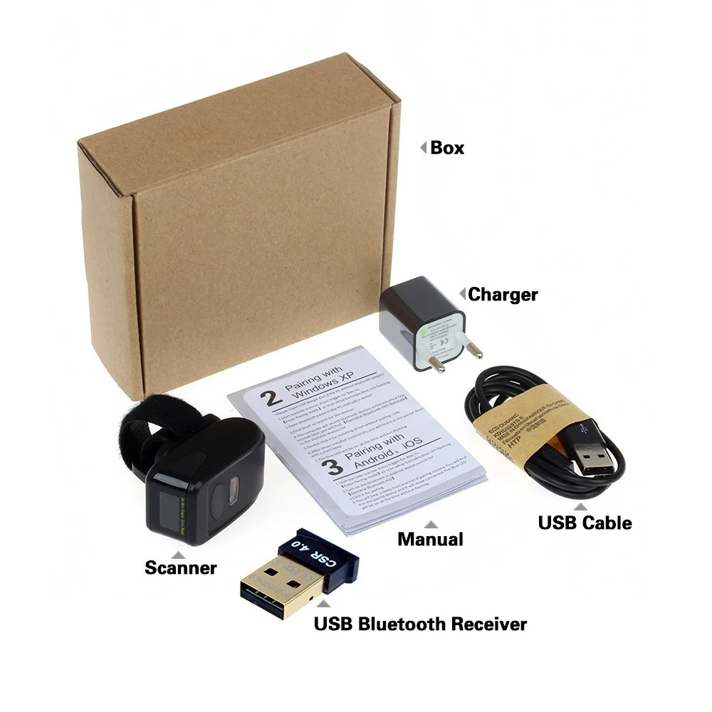 Мини Bluetooth Портативный кольцевой 2D сканер считыватель штрих кодов для IOS Android Windows