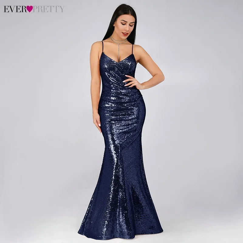 Robe De Soiree Новые Красивые EP07339 Сексуальные вечерние платья с v-образным вырезом на тонких бретелях с блестками без рукавов Длинные вечерние платья - Цвет: EP07339NB