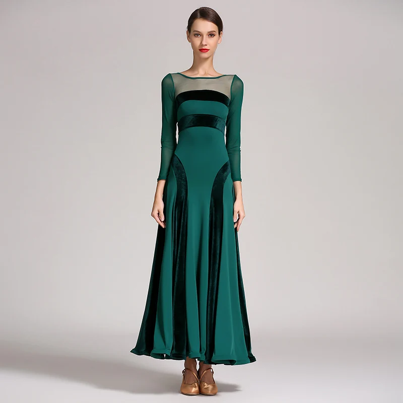 Ballroom Dance Competition Dresses Modern Waltz Flamenco Dancing Clothes Women High Quality Long Sleeve Velvet Dress DNV11489 |