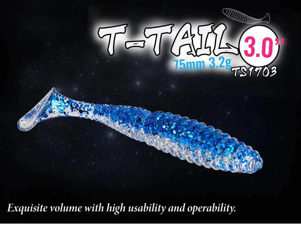 TSURINOYA Т хвост рыболовные приманки TS1703 7,5 см 3,2g искусственные мягкие приманки Светящиеся личинки свимбейт в форме червя бас приманка для щуки 6 шт./пакет
